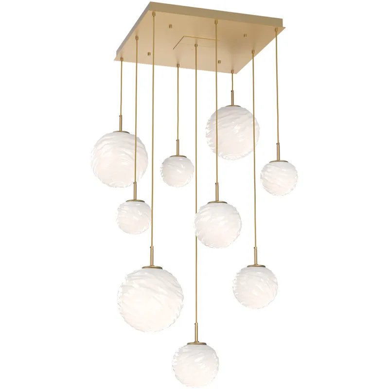 Gaia LED Gilded Brass Multi-Pendant Ceiling Light in 3000K LED, Opal White