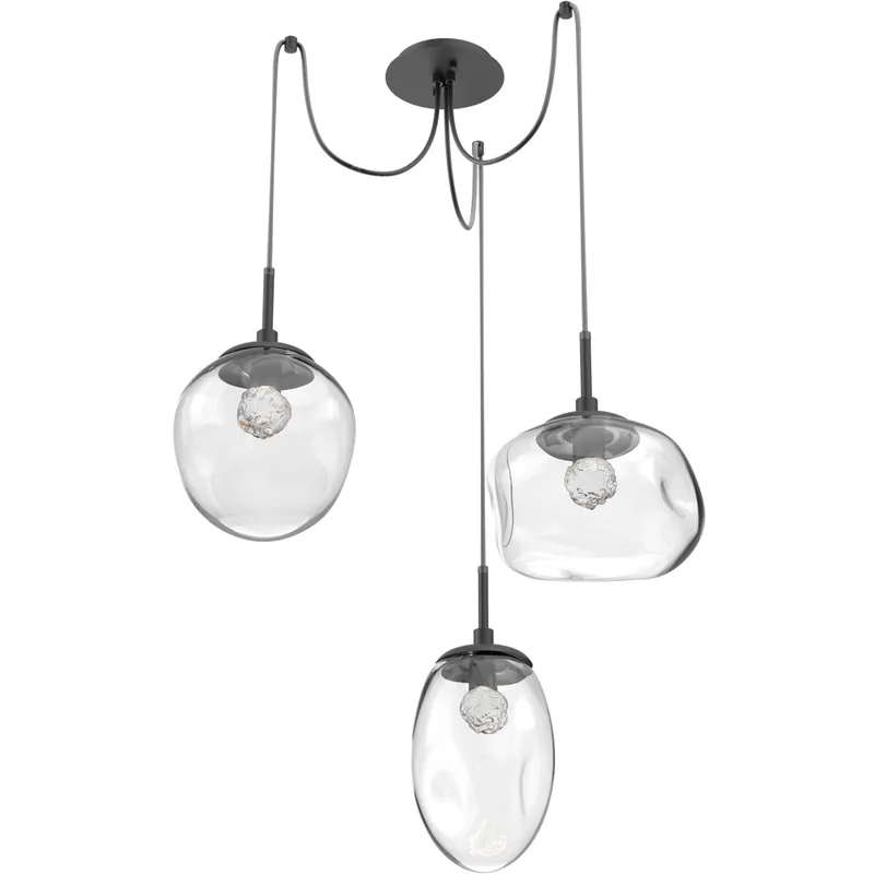 Cosmos LED 17 inch Matte Black Swag Multi-Pendant Ceiling Light in 3000K LED, Floret Inner - Clear Outer
