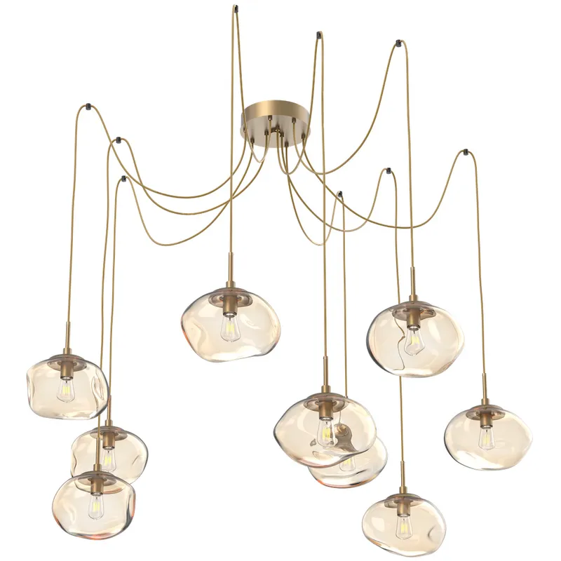 Nova 9 Light 19 inch Gilded Brass Swag Multi-Pendant Ceiling Light in Amber