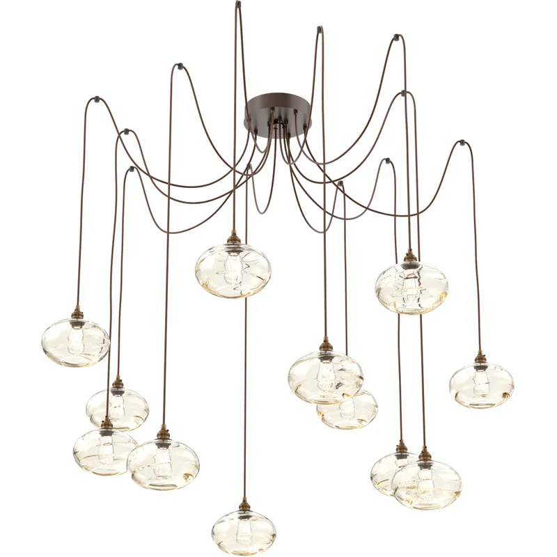 Coppa 12 Light 17 inch Flat Bronze Swag Multi-Pendant Ceiling Light in Amber Optic
