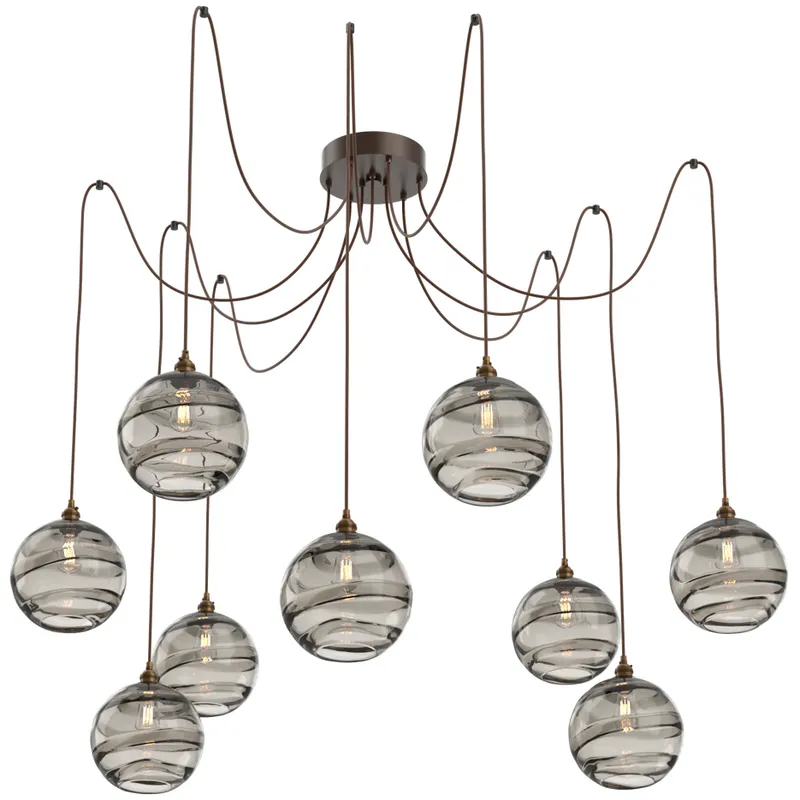 Terra 9 Light 18 inch Flat Bronze Swag Multi-Pendant Ceiling Light in Smoke Optic