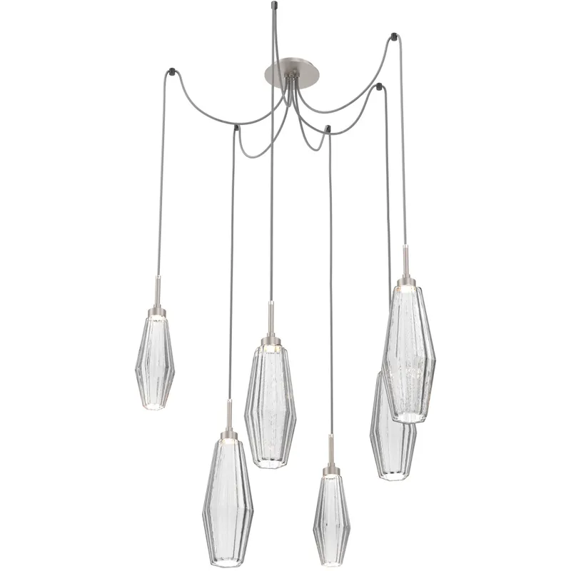 Aalto LED 14.8 inch Metallic Beige Silver Swag Multi-Pendant Ceiling Light in Optic Rib Clear, 2700K LED