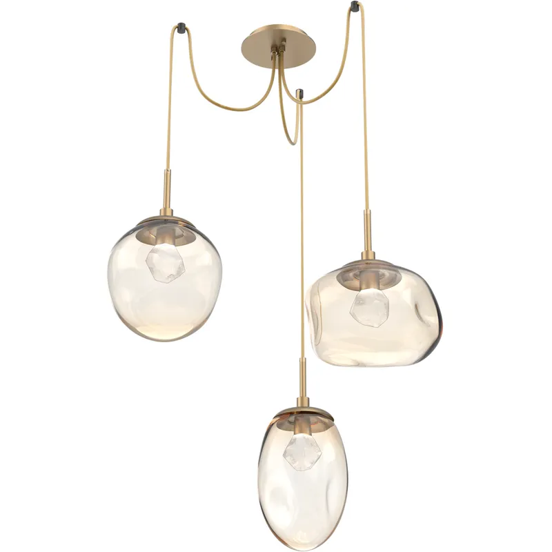 Cosmos LED 17 inch Gilded Brass Swag Multi-Pendant Ceiling Light in 2700K LED, Zircon Inner - Amber Outer