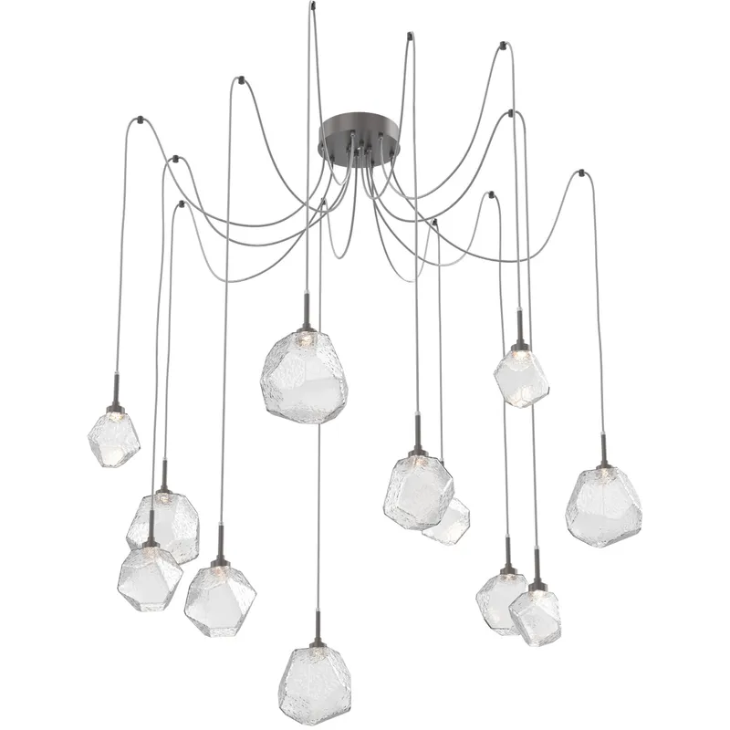 Gem LED 17 inch Graphite Swag Multi-Pendant Ceiling Light in 3000K LED, Clear