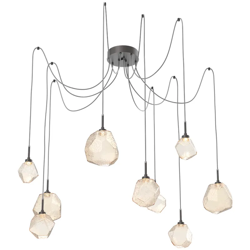 Gem LED 17 inch Graphite Swag Multi-Pendant Ceiling Light in Amber, 2700K LED