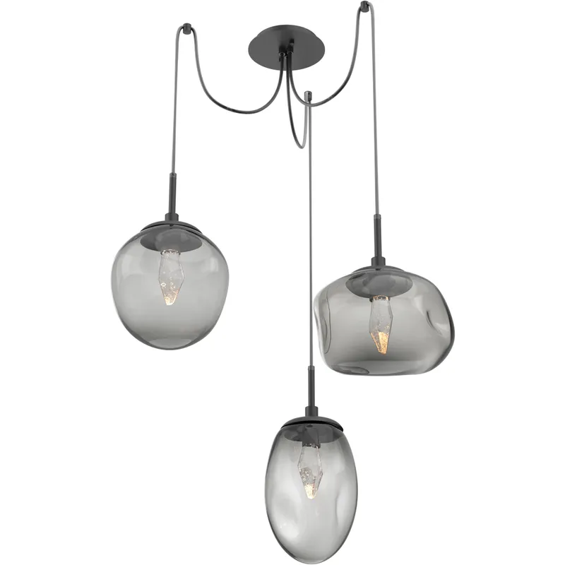 Cosmos LED 17 inch Matte Black Swag Multi-Pendant Ceiling Light in 3000K LED, Geo Inner - Smoke Outer