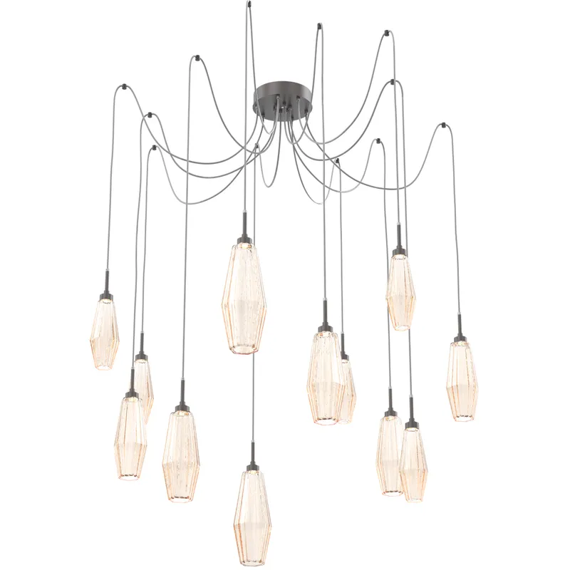 Aalto LED 14.8 inch Graphite Swag Multi-Pendant Ceiling Light in 3000K LED, Optic Rib Amber