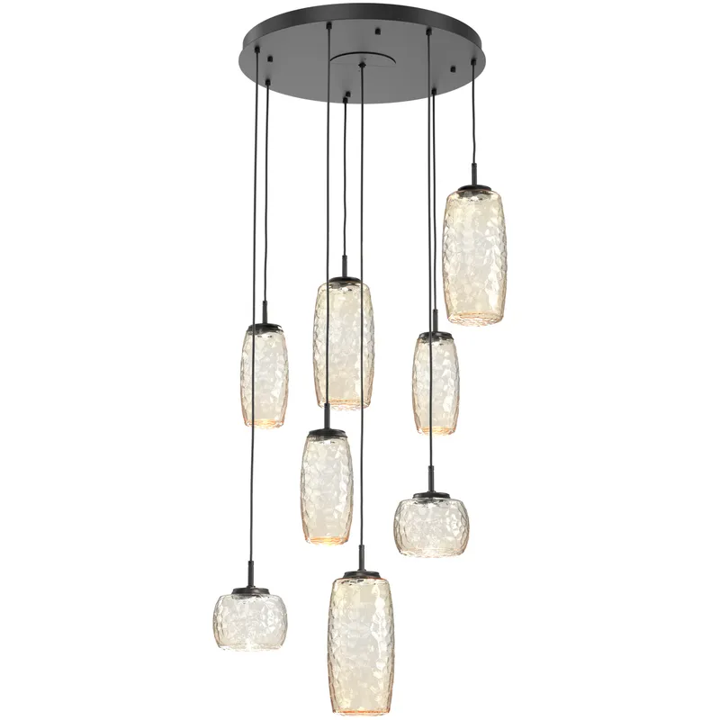 Vessel LED Matte Black Multi-Pendant Ceiling Light in Amber, 2700K LED