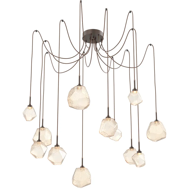 Gem LED 17 inch Flat Bronze Swag Multi-Pendant Ceiling Light in 3000K LED, Amber