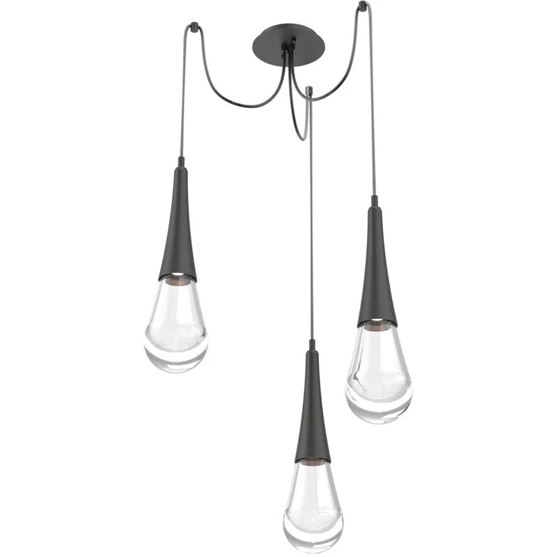 Raindrop LED 13.6 inch Matte Black Swag Multi-Pendant Ceiling Light in 3000K LED