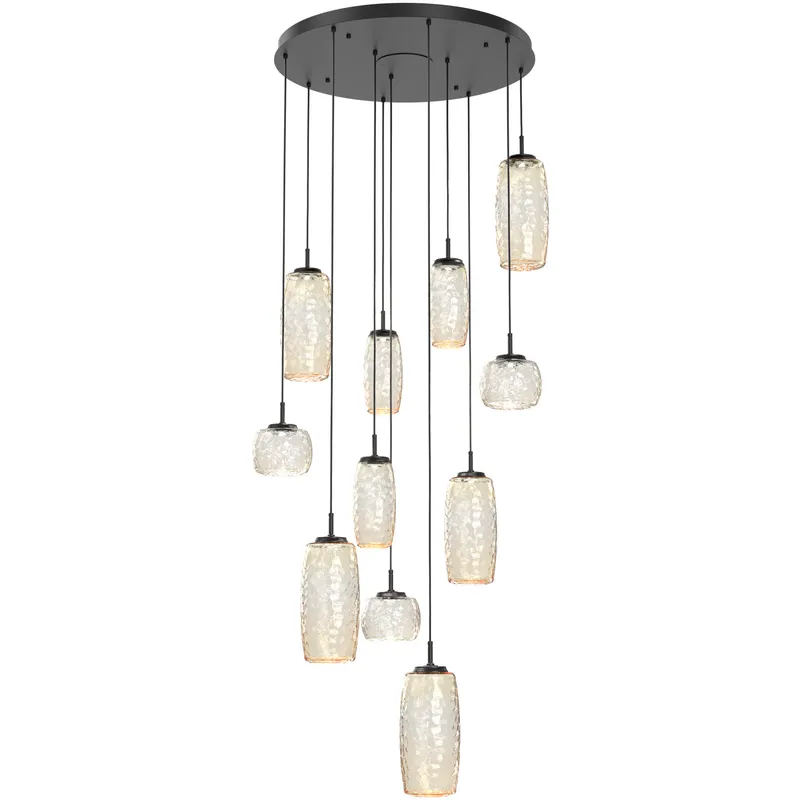 Vessel LED Matte Black Multi-Pendant Ceiling Light in Amber, 2700K LED