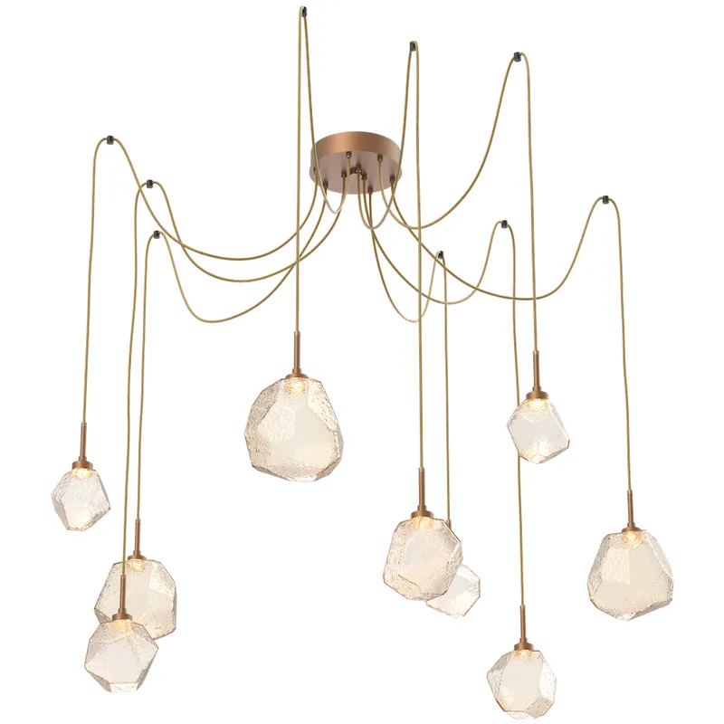 Gem LED 17 inch Novel Brass Swag Multi-Pendant Ceiling Light in Amber, 2700K LED