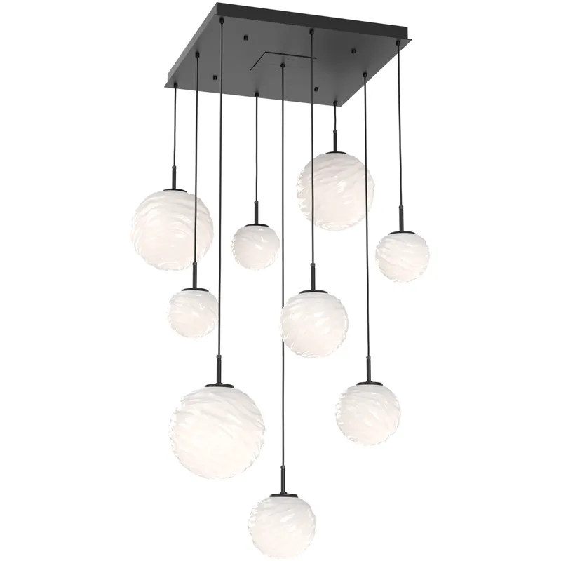 Gaia LED Matte Black Multi-Pendant Ceiling Light in 3000K LED, Opal White