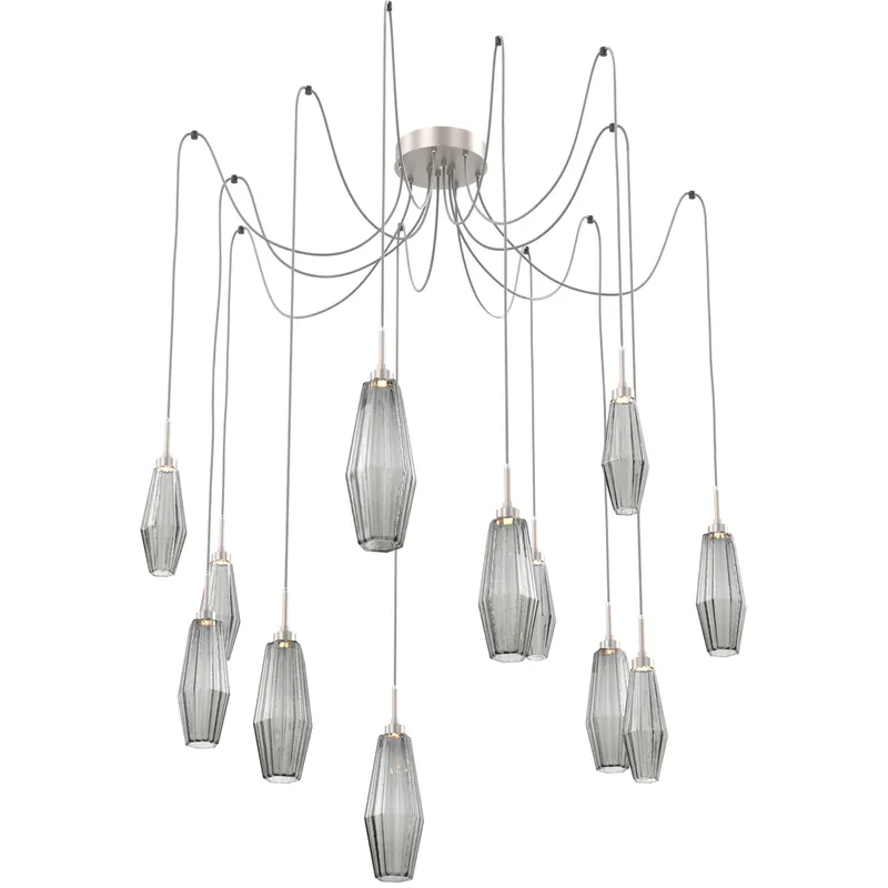 Aalto LED 14.8 inch Metallic Beige Silver Swag Multi-Pendant Ceiling Light in 3000K LED, Optic Rib Smoke