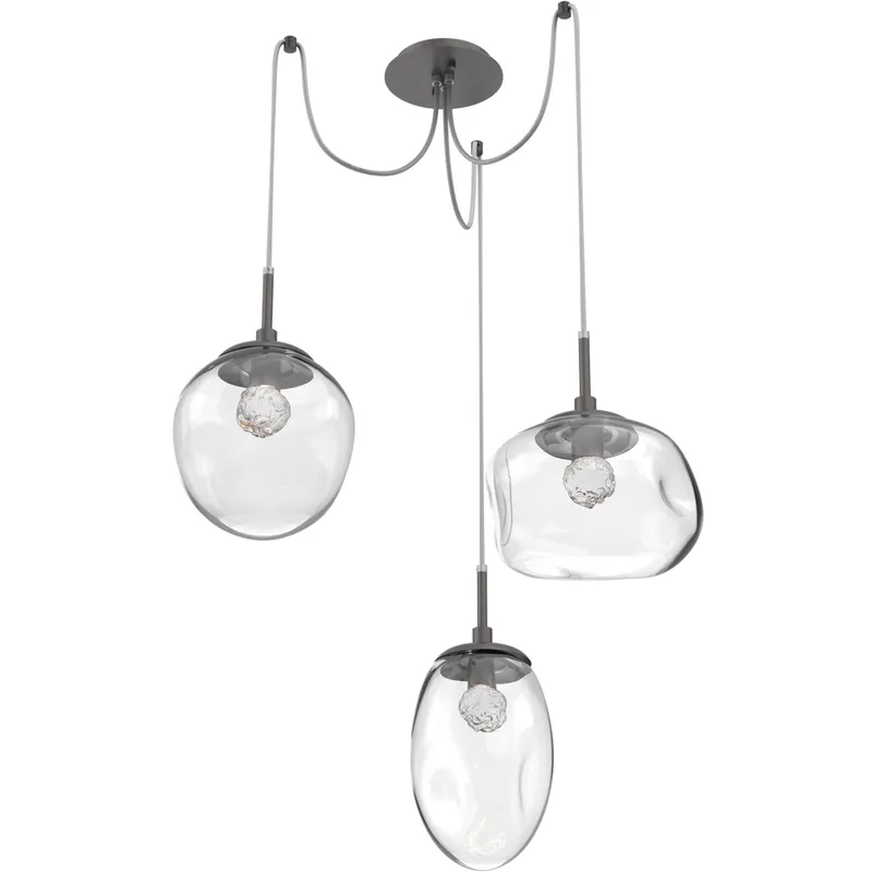 Cosmos LED 17 inch Graphite Swag Multi-Pendant Ceiling Light in 2700K LED, Floret Inner - Clear Outer