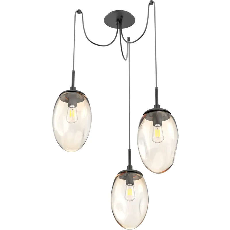 Meteo 3 Light 17 inch Matte Black Swag Multi-Pendant Ceiling Light in Amber