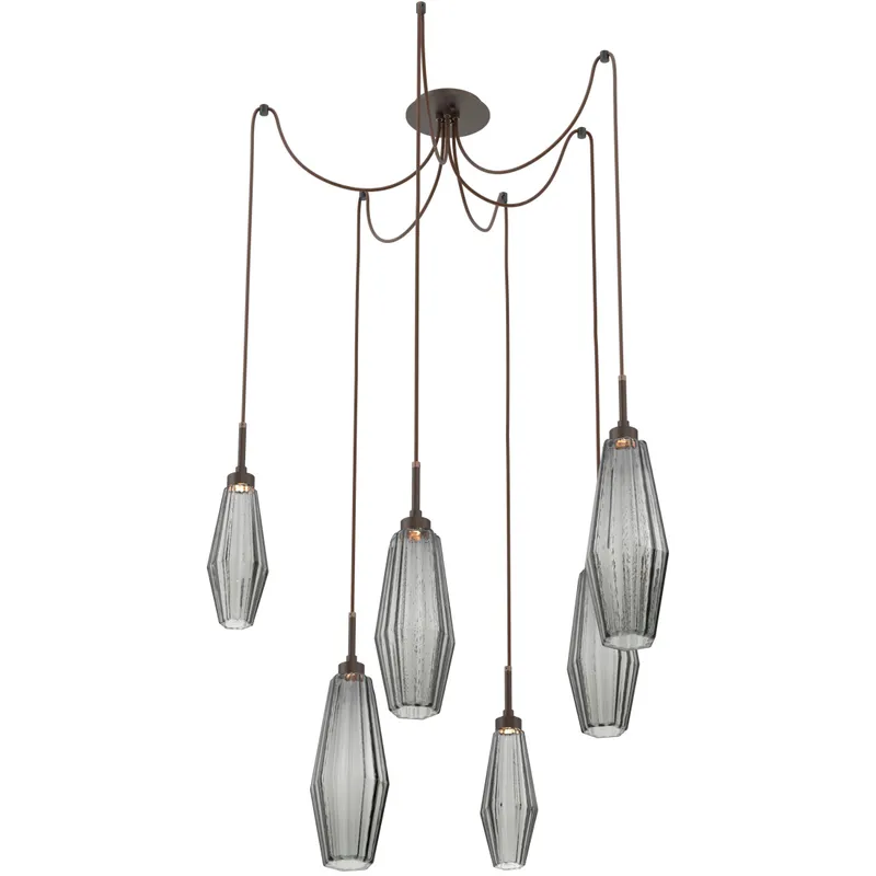 Aalto LED 14.8 inch Flat Bronze Swag Multi-Pendant Ceiling Light in Optic Rib Smoke, 2700K LED