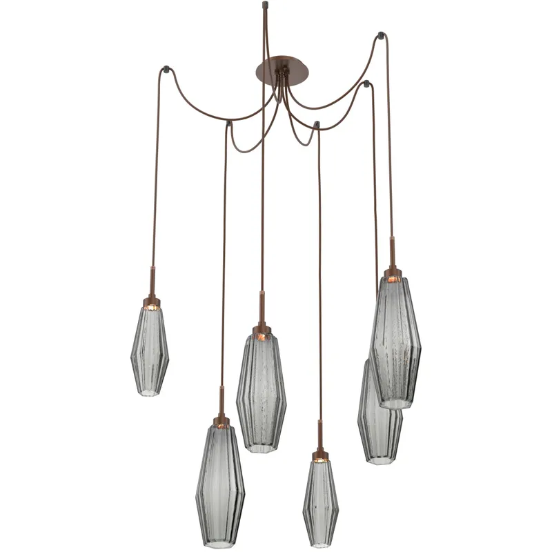 Aalto LED 14.8 inch Burnished Bronze Swag Multi-Pendant Ceiling Light in Optic Rib Smoke, 2700K LED