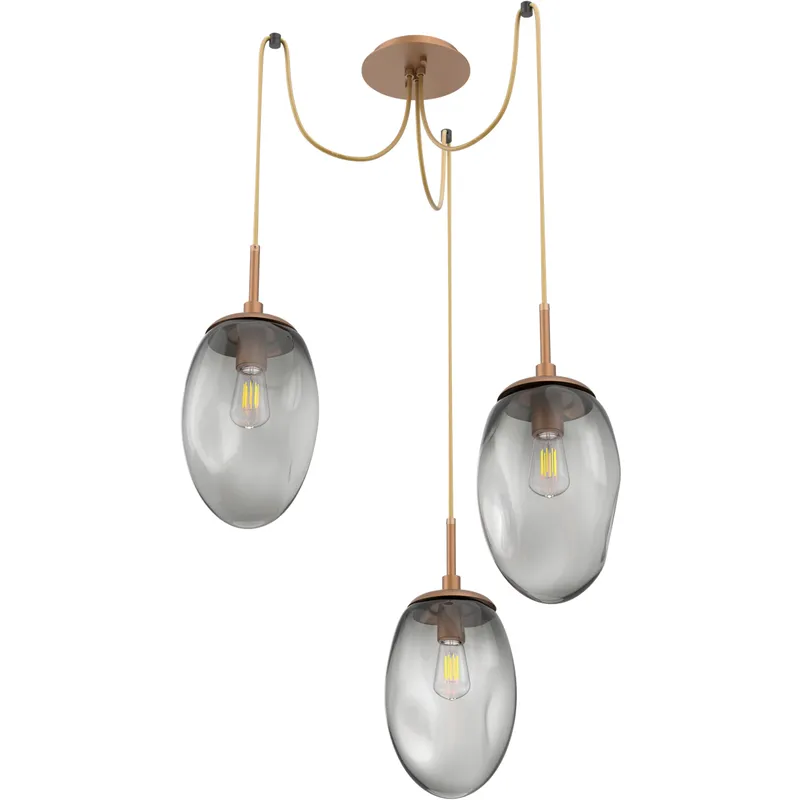 Meteo 3 Light 17 inch Novel Brass Swag Multi-Pendant Ceiling Light in Smoke