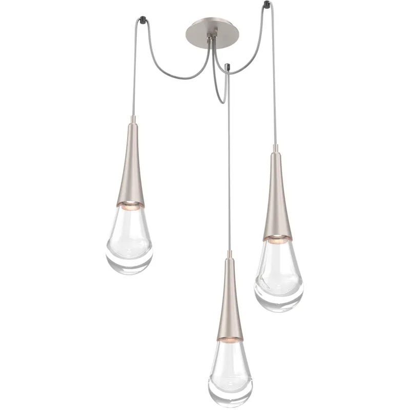Raindrop LED 13.6 inch Metallic Beige Silver Swag Multi-Pendant Ceiling Light in 3000K LED