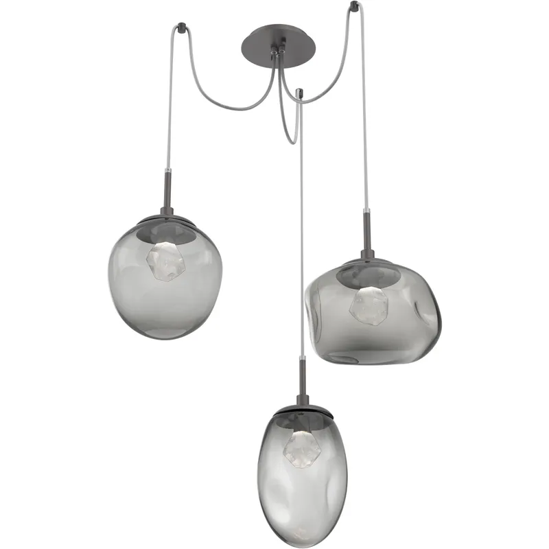 Cosmos LED 17 inch Graphite Swag Multi-Pendant Ceiling Light in 3000K LED, Zircon Inner - Smoke Outer