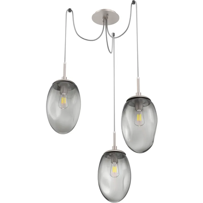 Meteo 3 Light 17 inch Metallic Beige Silver Swag Multi-Pendant Ceiling Light in Smoke