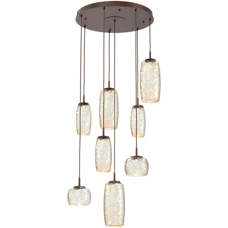 Vessel LED Flat Bronze Multi-Pendant Ceiling Light in 3000K LED, Amber