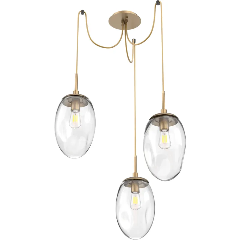 Meteo 3 Light 17 inch Gilded Brass Swag Multi-Pendant Ceiling Light in Clear