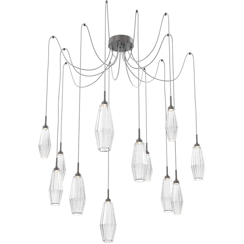 Aalto LED 14.8 inch Graphite Swag Multi-Pendant Ceiling Light in Optic Rib Clear, 2700K LED