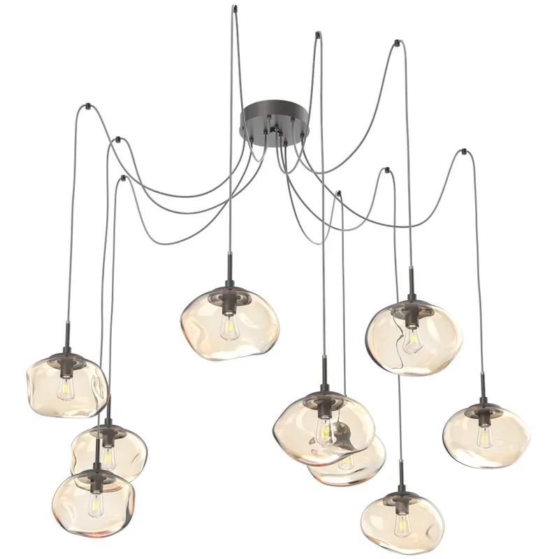 Nova 9 Light 19 inch Graphite Swag Multi-Pendant Ceiling Light in Amber