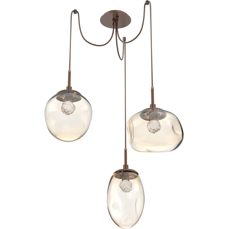 Cosmos LED 17 inch Burnished Bronze Swag Multi-Pendant Ceiling Light in 3000K LED, Floret Inner - Amber Outer