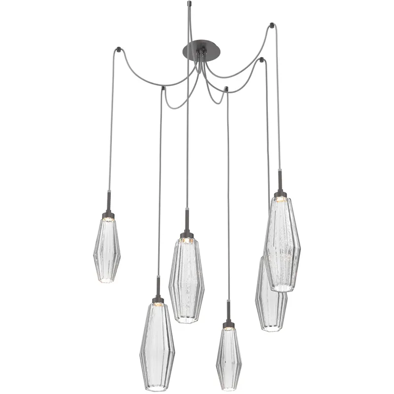 Aalto LED 14.8 inch Graphite Swag Multi-Pendant Ceiling Light in Optic Rib Clear, 2700K LED