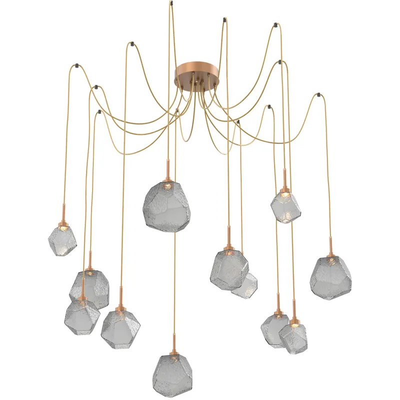 Gem LED 17 inch Novel Brass Swag Multi-Pendant Ceiling Light in Smoke, 2700K LED