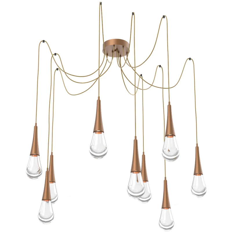 Raindrop LED 13.6 inch Novel Brass Swag Multi-Pendant Ceiling Light in 2700K LED