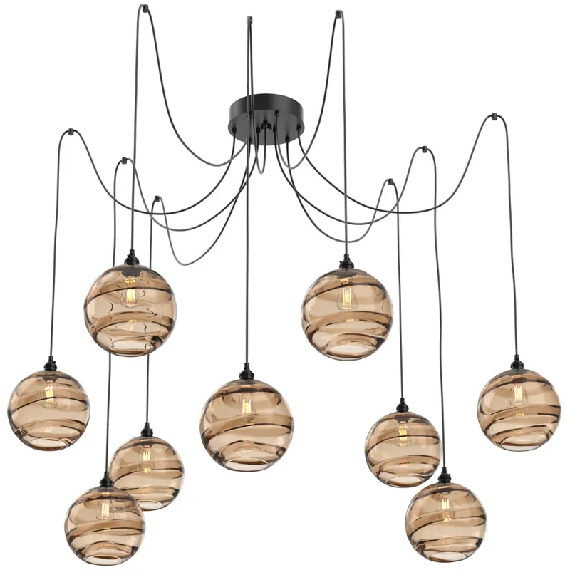Terra 9 Light 18 inch Matte Black Swag Multi-Pendant Ceiling Light in Bronze Optic
