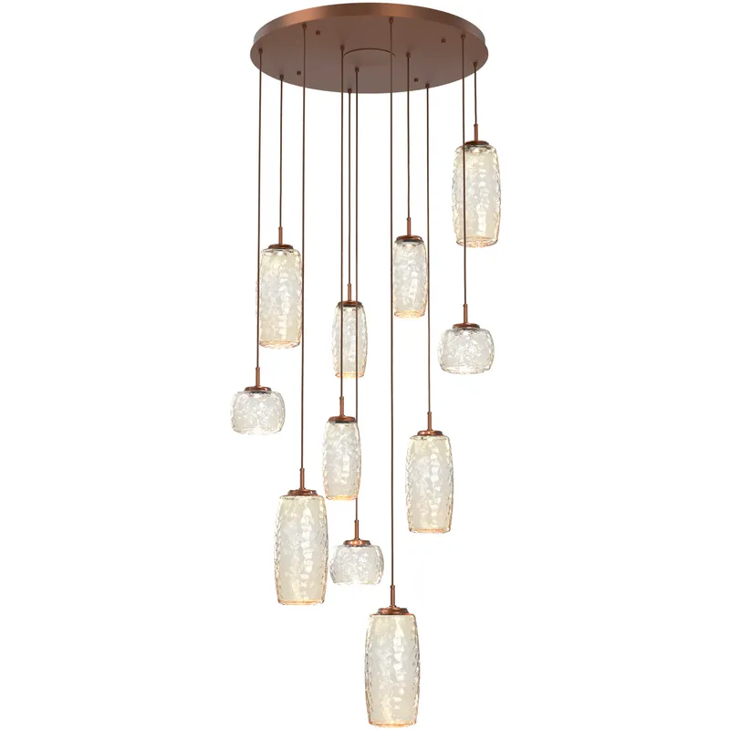 Vessel LED Burnished Bronze Multi-Pendant Ceiling Light in 3000K LED, Amber