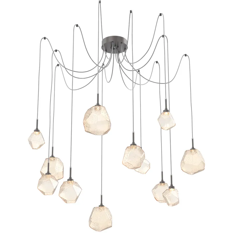 Gem LED 17 inch Graphite Swag Multi-Pendant Ceiling Light in 3000K LED, Amber