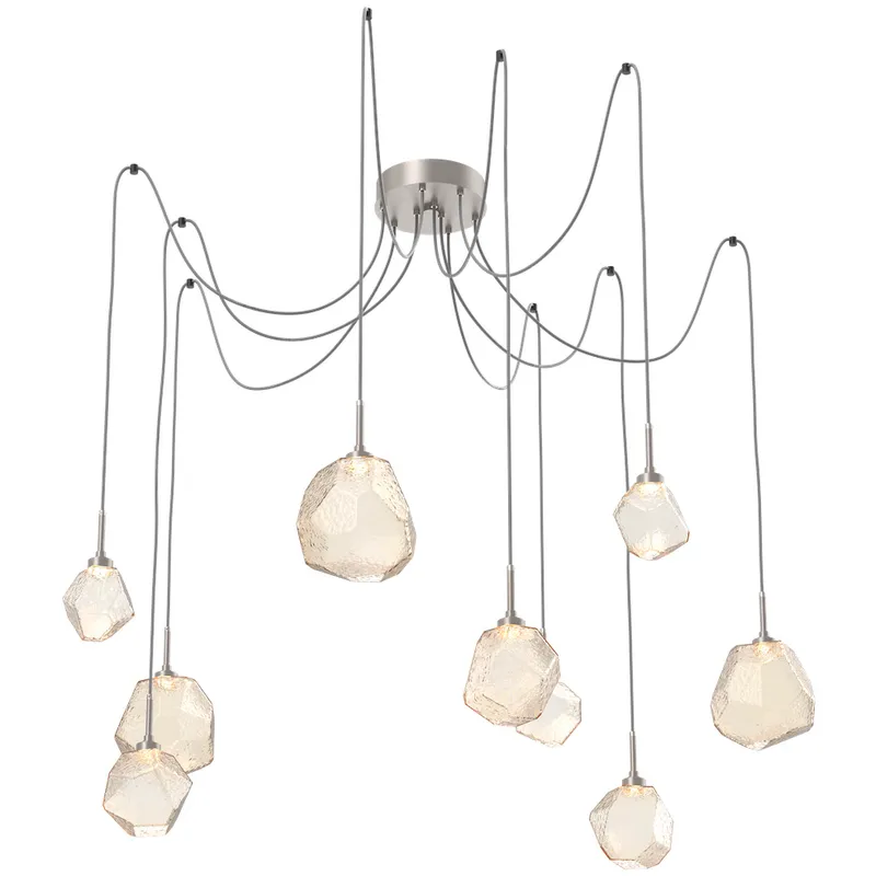 Gem LED 17 inch Metallic Beige Silver Swag Multi-Pendant Ceiling Light in Amber, 2700K LED