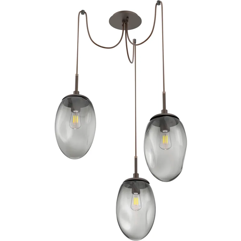 Meteo 3 Light 17 inch Flat Bronze Swag Multi-Pendant Ceiling Light in Smoke