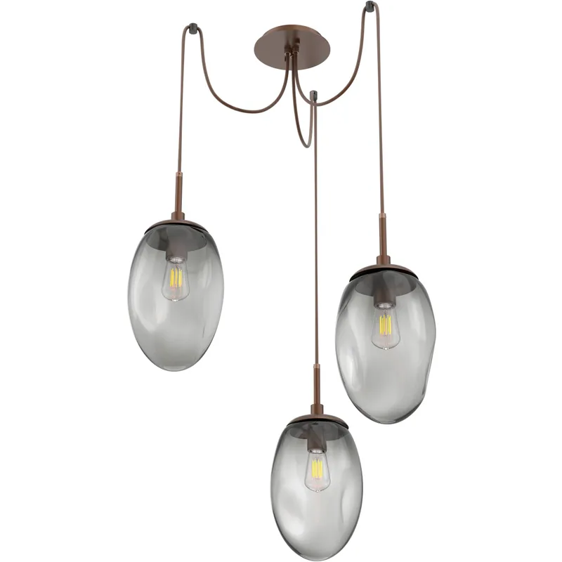 Meteo 3 Light 17 inch Burnished Bronze Swag Multi-Pendant Ceiling Light in Smoke