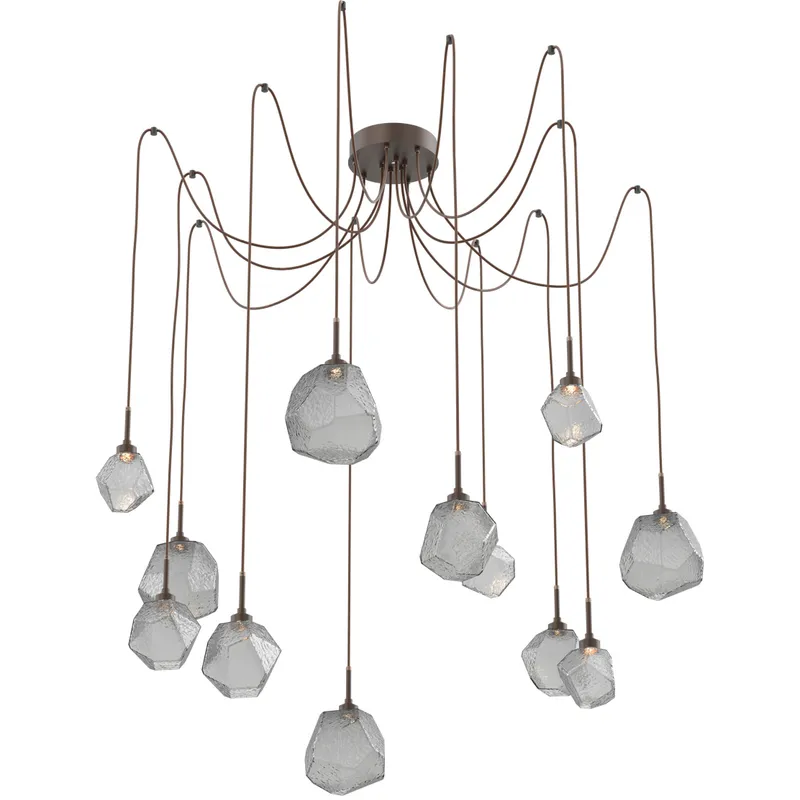 Gem LED 17 inch Flat Bronze Swag Multi-Pendant Ceiling Light in Smoke, 2700K LED