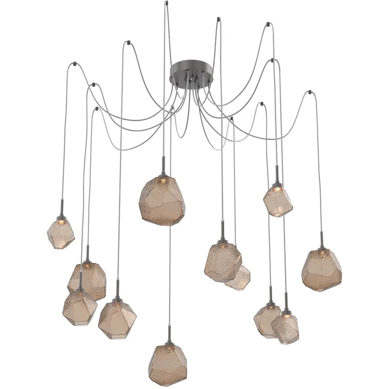 Gem LED 17 inch Graphite Swag Multi-Pendant Ceiling Light in 3000K LED, Bronze