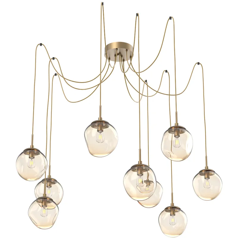 Aster 9 Light 18.7 inch Gilded Brass Swag Multi-Pendant Ceiling Light in Amber