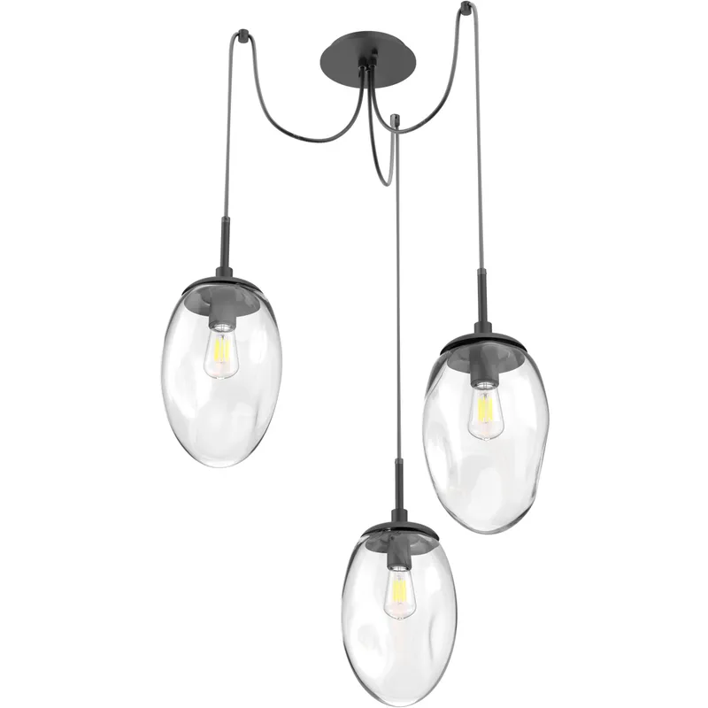 Meteo 3 Light 17 inch Matte Black Swag Multi-Pendant Ceiling Light in Clear