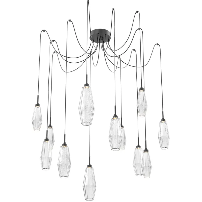 Aalto LED 14.8 inch Matte Black Swag Multi-Pendant Ceiling Light in Optic Rib Clear, 2700K LED
