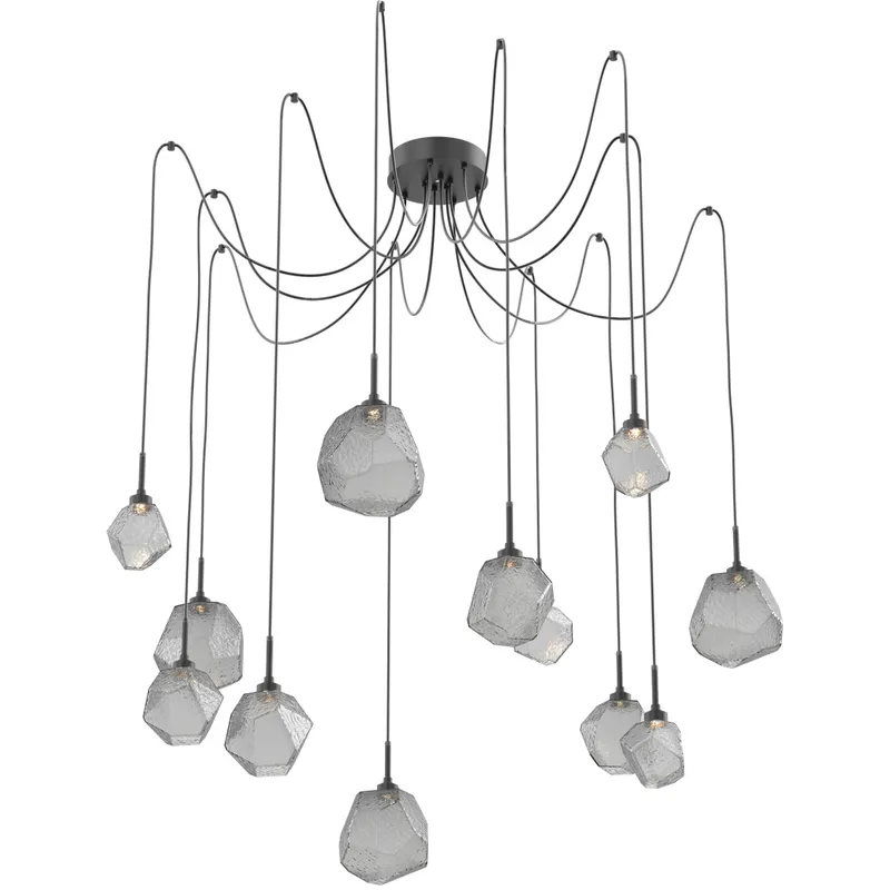 Gem LED 17 inch Matte Black Swag Multi-Pendant Ceiling Light in Smoke, 2700K LED