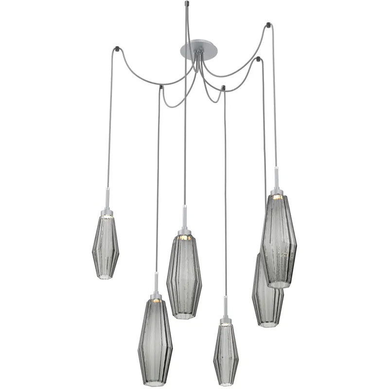 Aalto LED 14.8 inch Classic Silver Swag Multi-Pendant Ceiling Light in Optic Rib Smoke, 2700K LED