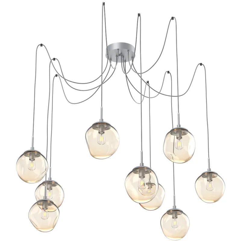 Aster 9 Light 18.7 inch Classic Silver Swag Multi-Pendant Ceiling Light in Amber