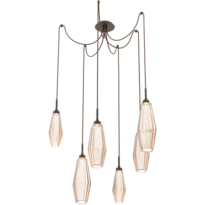 Aalto LED 14.8 inch Flat Bronze Swag Multi-Pendant Ceiling Light in Optic Rib Amber, 2700K LED