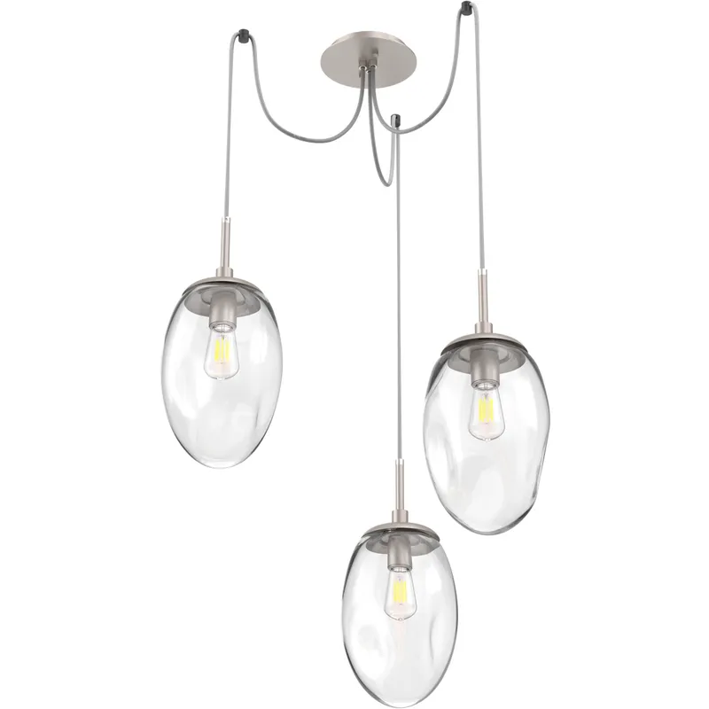 Meteo 3 Light 17 inch Metallic Beige Silver Swag Multi-Pendant Ceiling Light in Clear